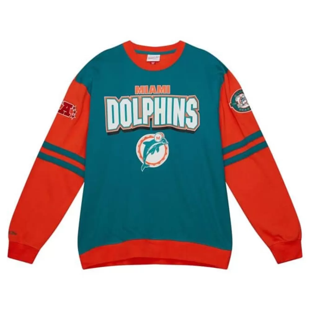 Apparel Mitchell & Ness T-Shirts & Tops-All Over Crew 2.0 Miami Dolphins
