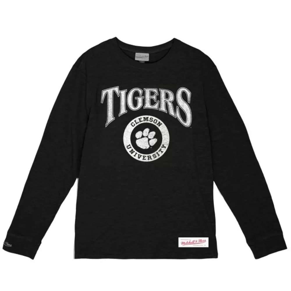 Apparel Mitchell & Ness T-Shirts & Tops-Arched Logo Lockup Slub Ls Tee Clemson University