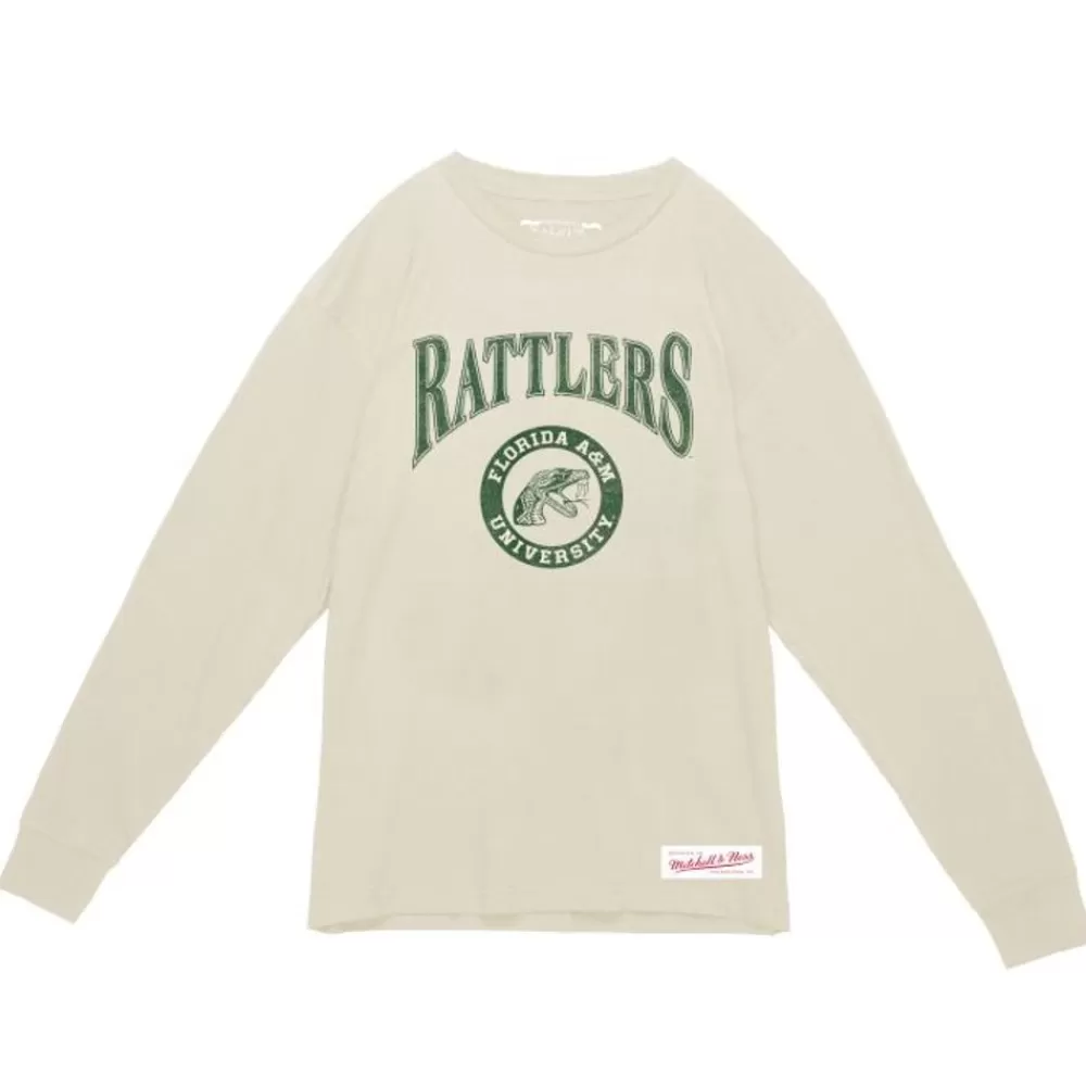 Apparel Mitchell & Ness T-Shirts & Tops-Arched Logo Lockup Slub Ls Tee Florida A&M University