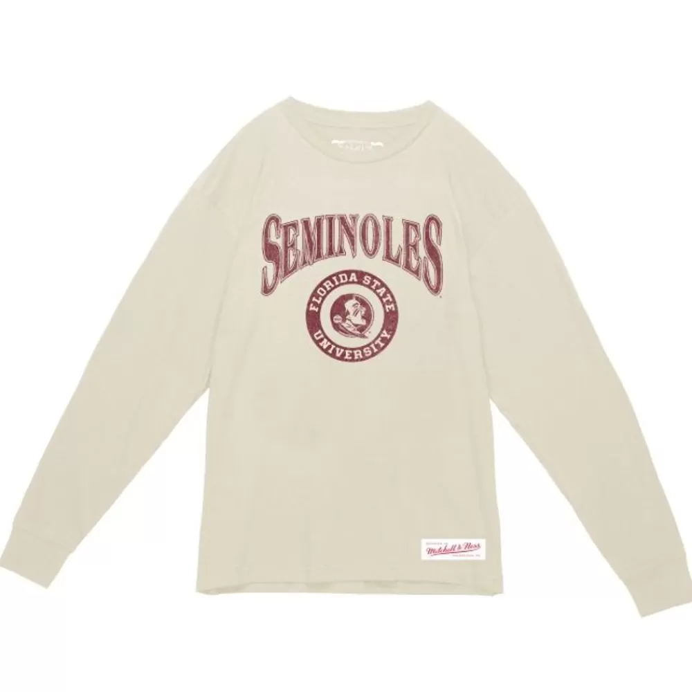 Apparel Mitchell & Ness T-Shirts & Tops-Arched Logo Lockup Slub Ls Tee Florida State University