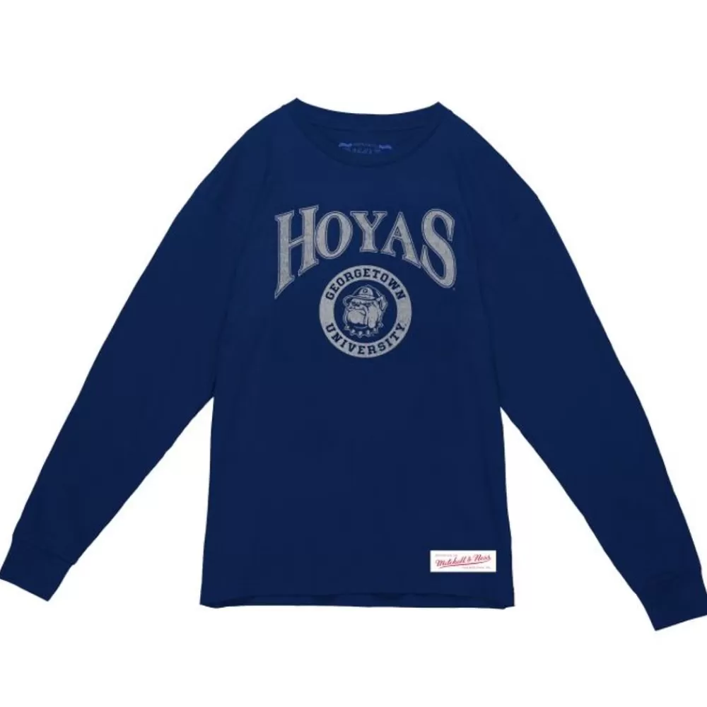 Apparel Mitchell & Ness T-Shirts & Tops-Arched Logo Lockup Slub Ls Tee Georgetown University