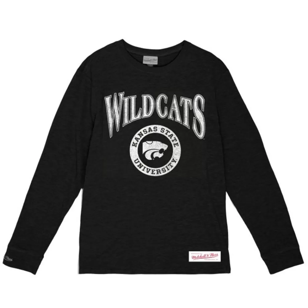 Apparel Mitchell & Ness T-Shirts & Tops-Arched Logo Lockup Slub Ls Tee Kansas State University