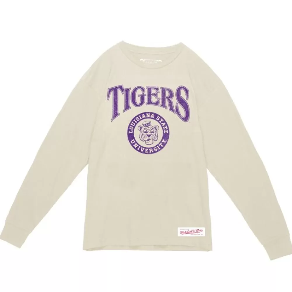 Apparel Mitchell & Ness T-Shirts & Tops-Arched Logo Lockup Slub Ls Tee Louisiana State University