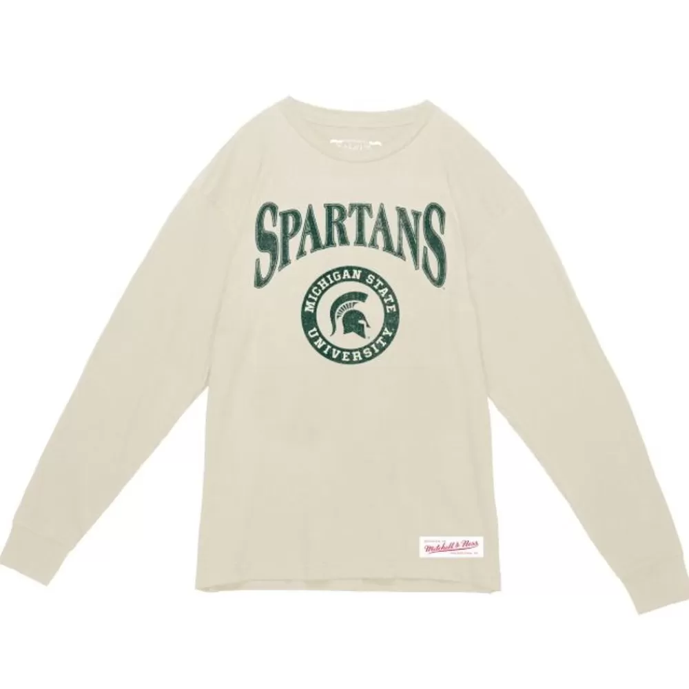 Apparel Mitchell & Ness T-Shirts & Tops-Arched Logo Lockup Slub Ls Tee Michigan State University