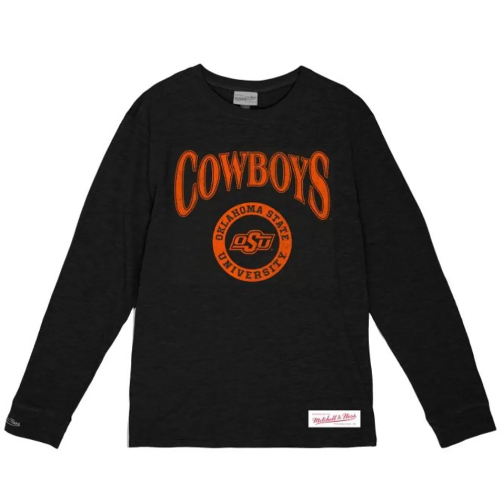 Apparel Mitchell & Ness T-Shirts & Tops-Arched Logo Lockup Slub Ls Tee Oklahoma State University