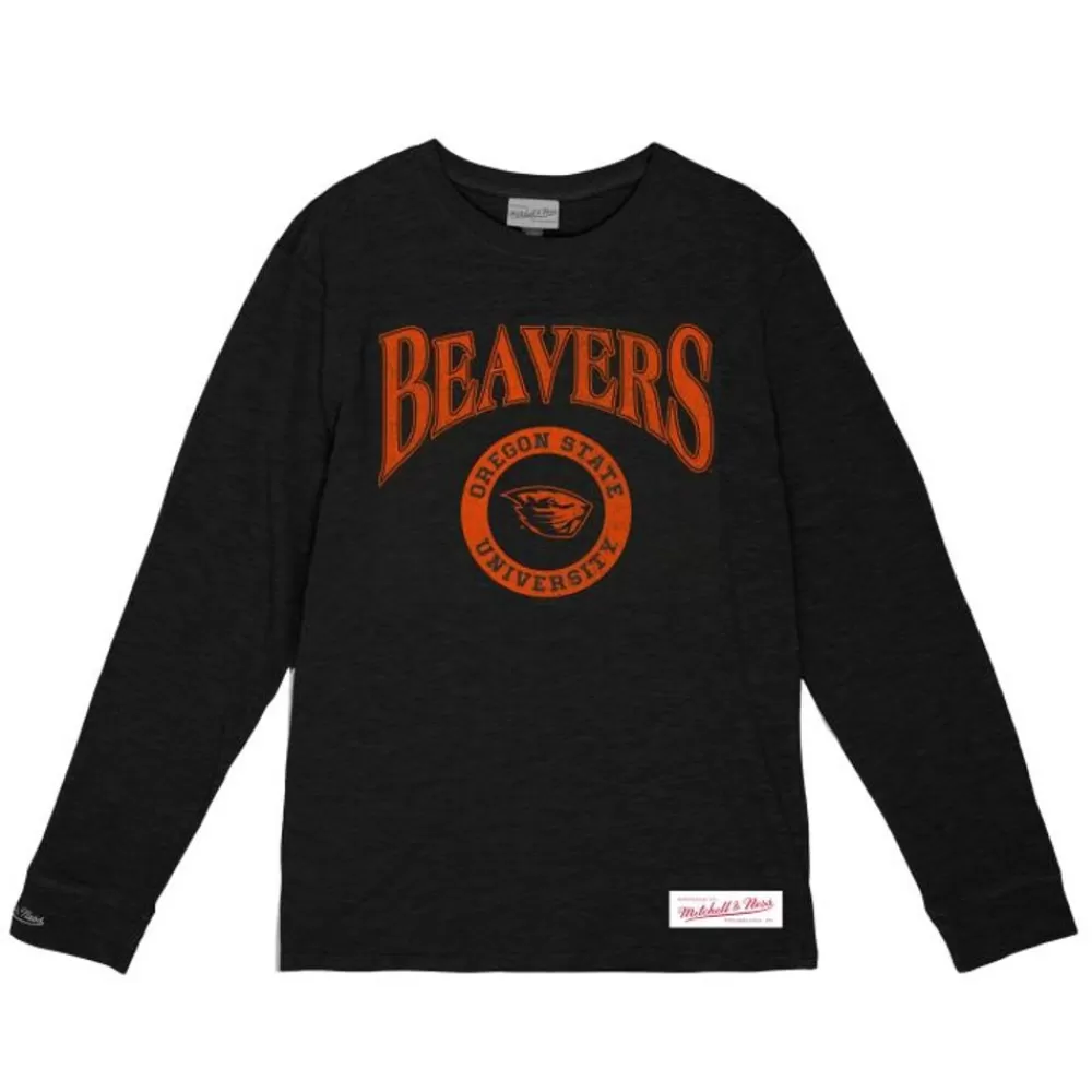 Apparel Mitchell & Ness T-Shirts & Tops-Arched Logo Lockup Slub Ls Tee Oregon State University