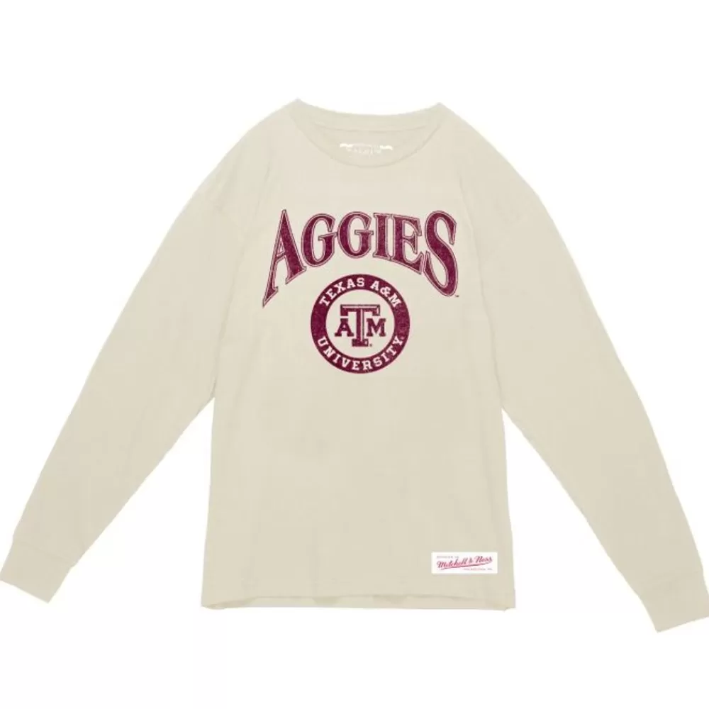 Apparel Mitchell & Ness T-Shirts & Tops-Arched Logo Lockup Slub Ls Tee Texas A&M University