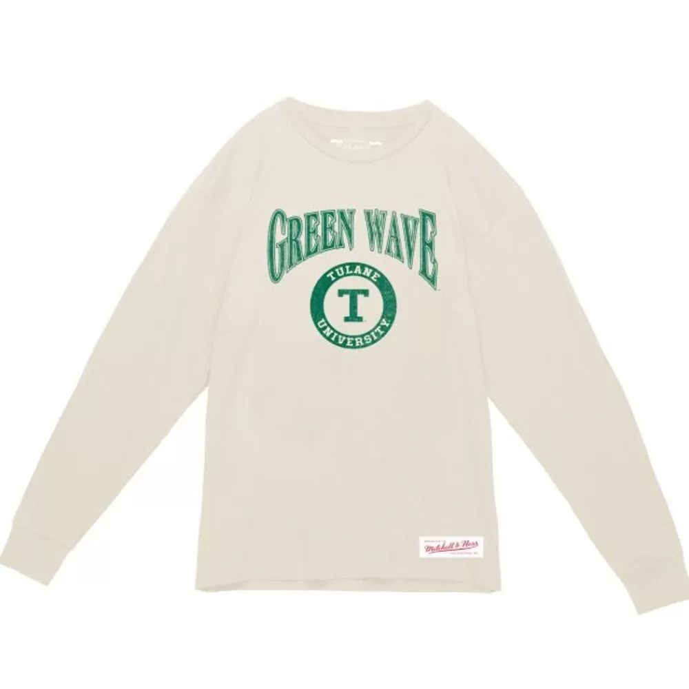 Apparel Mitchell & Ness T-Shirts & Tops-Arched Logo Lockup Slub Ls Tee Tulane University