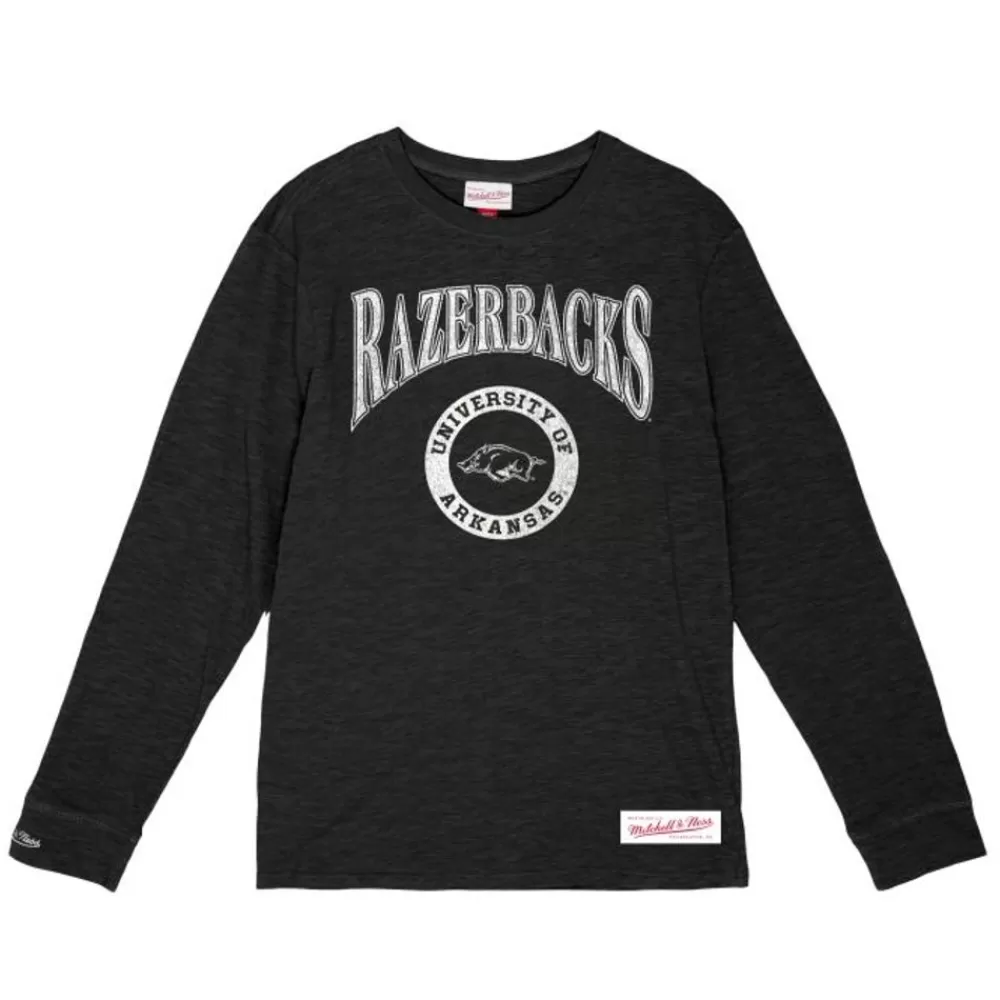 Apparel Mitchell & Ness T-Shirts & Tops-Arched Logo Lockup Slub Ls Tee University Of Arkansas