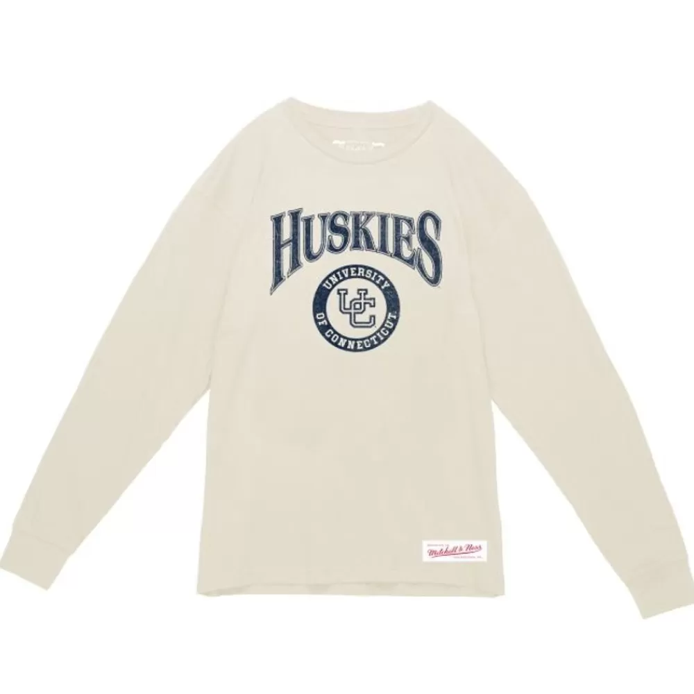 Apparel Mitchell & Ness T-Shirts & Tops-Arched Logo Lockup Slub Ls Tee University Of Connecticut