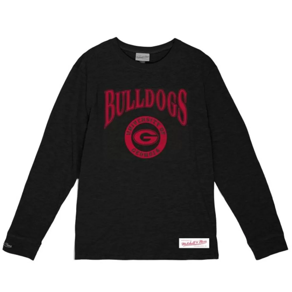 Apparel Mitchell & Ness T-Shirts & Tops-Arched Logo Lockup Slub Ls Tee University Of Georgia