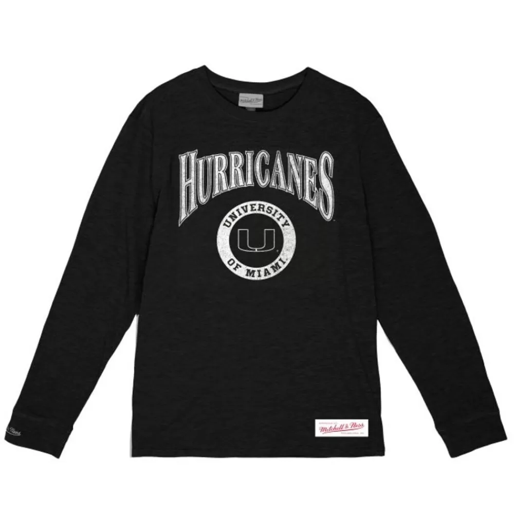 Apparel Mitchell & Ness T-Shirts & Tops-Arched Logo Lockup Slub Ls Tee University Of Miami