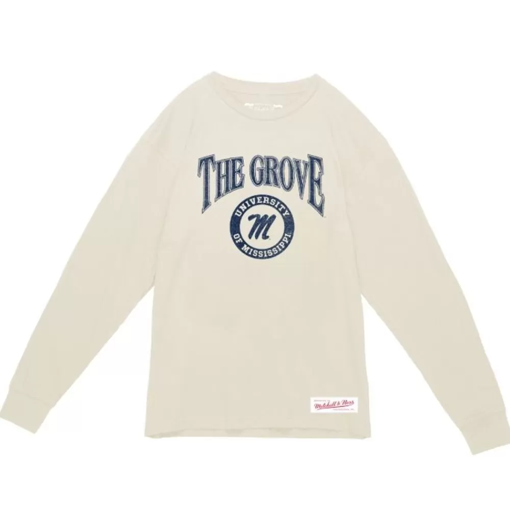 Apparel Mitchell & Ness T-Shirts & Tops-Arched Logo Lockup Slub Ls Tee University Of Mississippi