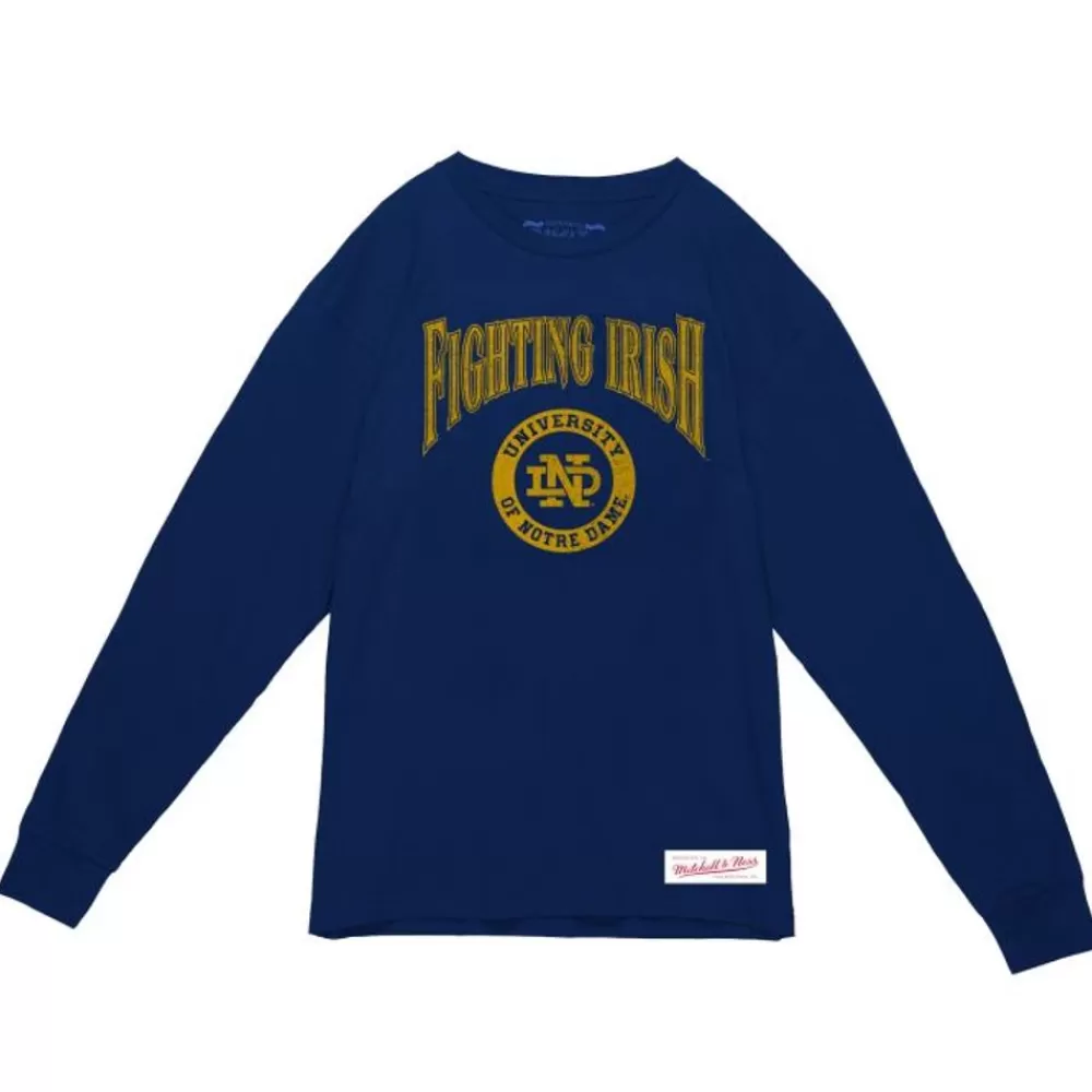 Apparel Mitchell & Ness T-Shirts & Tops-Arched Logo Lockup Slub Ls Tee University Of Notre Dame