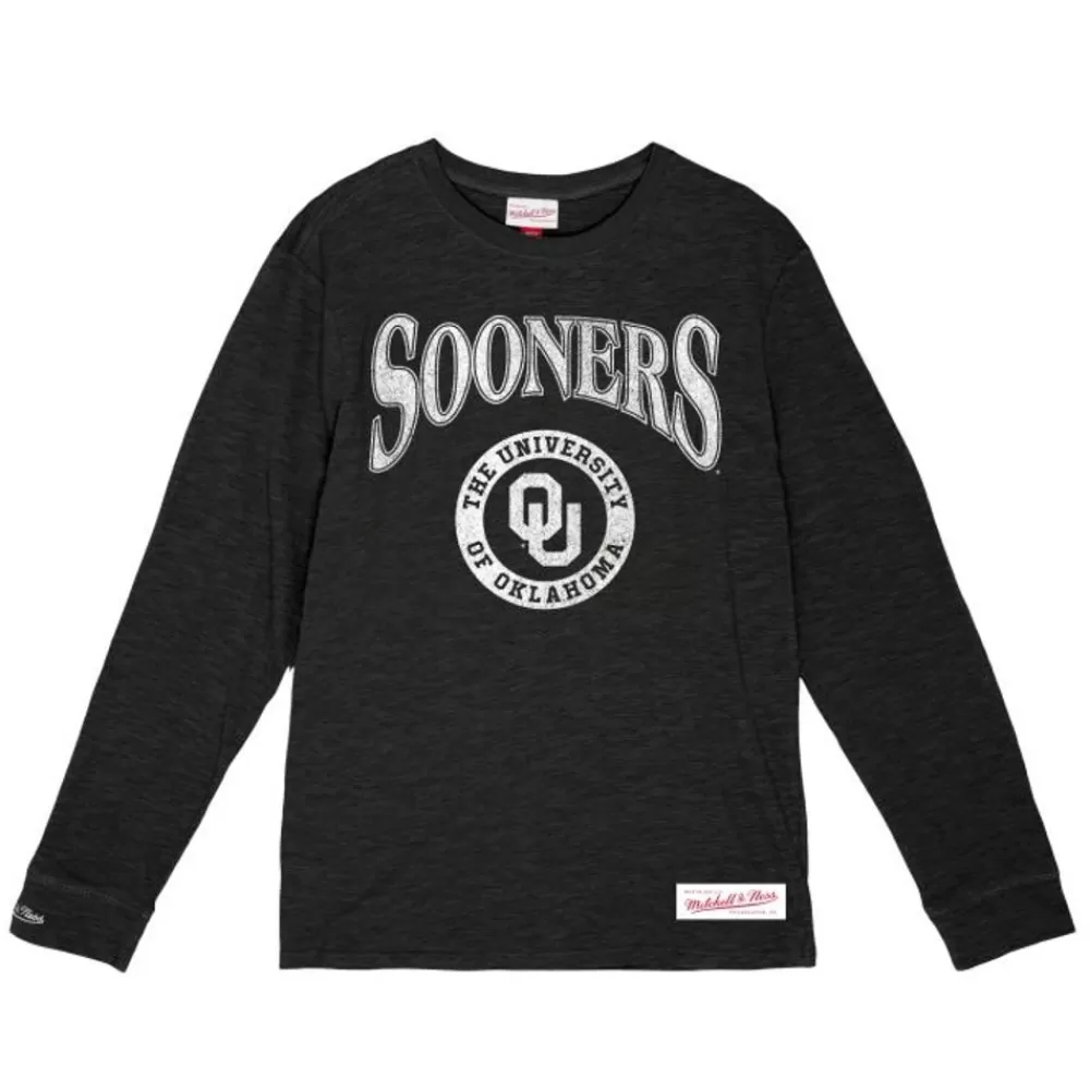 Apparel Mitchell & Ness T-Shirts & Tops-Arched Logo Lockup Slub Ls Tee University Of Oklahoma