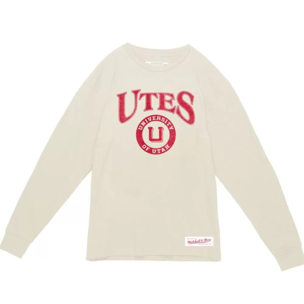 Apparel Mitchell & Ness T-Shirts & Tops-Arched Logo Lockup Slub Ls Tee University Of Utah