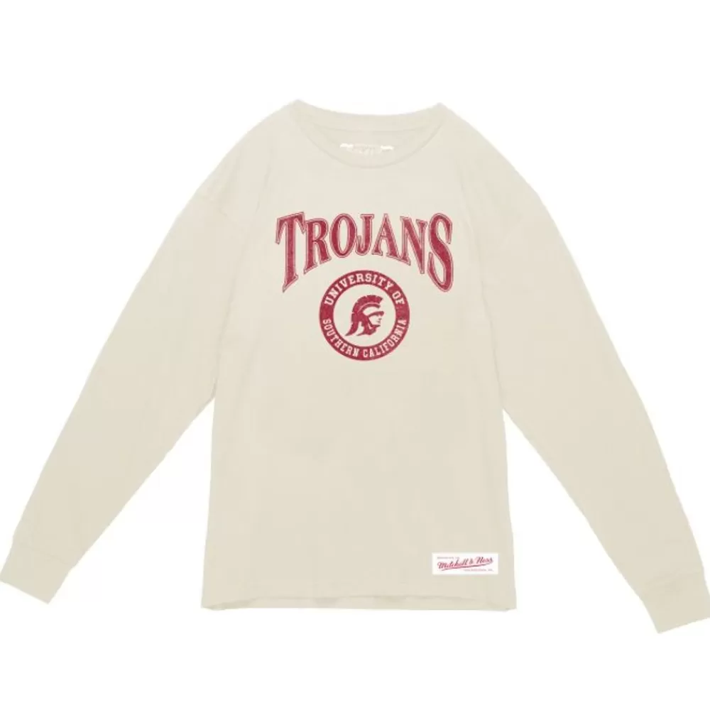 Apparel Mitchell & Ness T-Shirts & Tops-Arched Logo Lockup Slub Ls Tee Usc