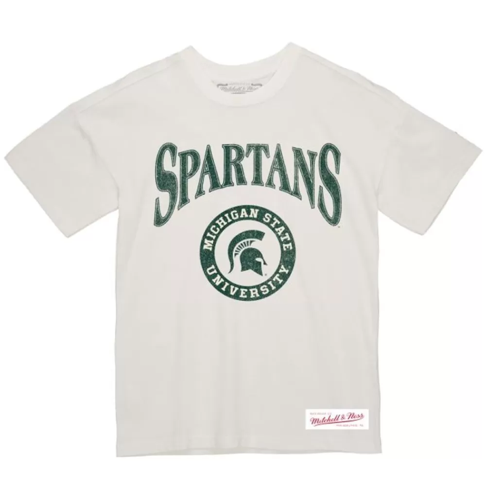 Apparel Mitchell & Ness T-Shirts & Tops-Arched Logo Lockup Slub Tee Michigan State University