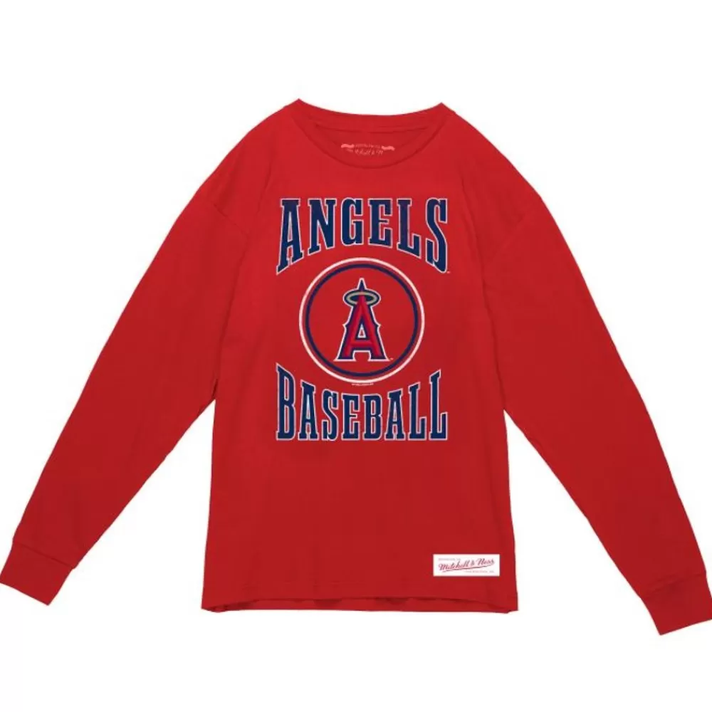 Apparel Mitchell & Ness T-Shirts & Tops-Arched Logo Slub Ls Tee Anaheim Angels