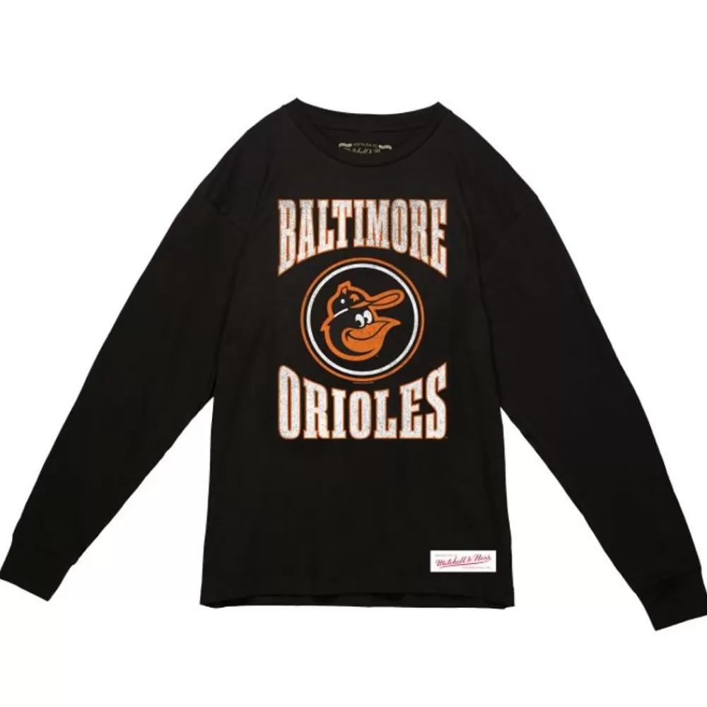 Apparel Mitchell & Ness T-Shirts & Tops-Arched Logo Slub Ls Tee Baltimore Orioles