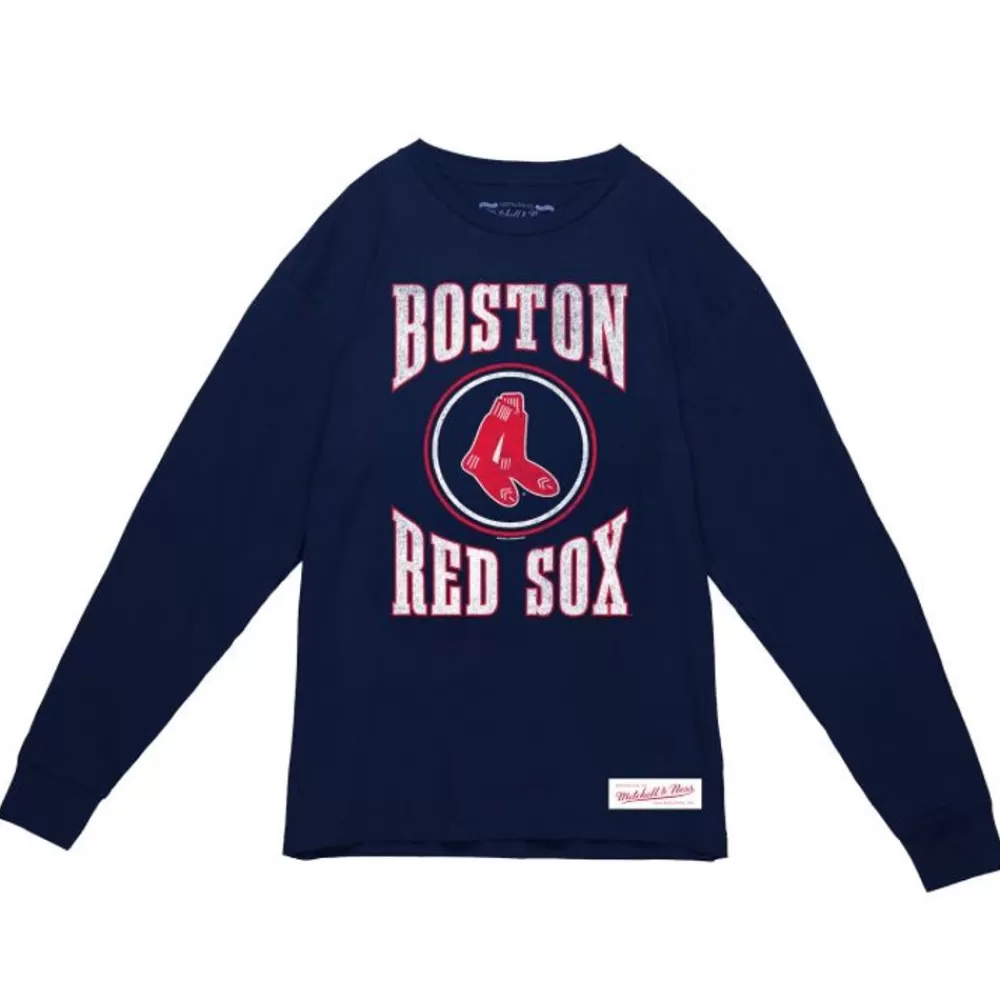 Apparel Mitchell & Ness T-Shirts & Tops-Arched Logo Slub Ls Tee Boston Red Sox