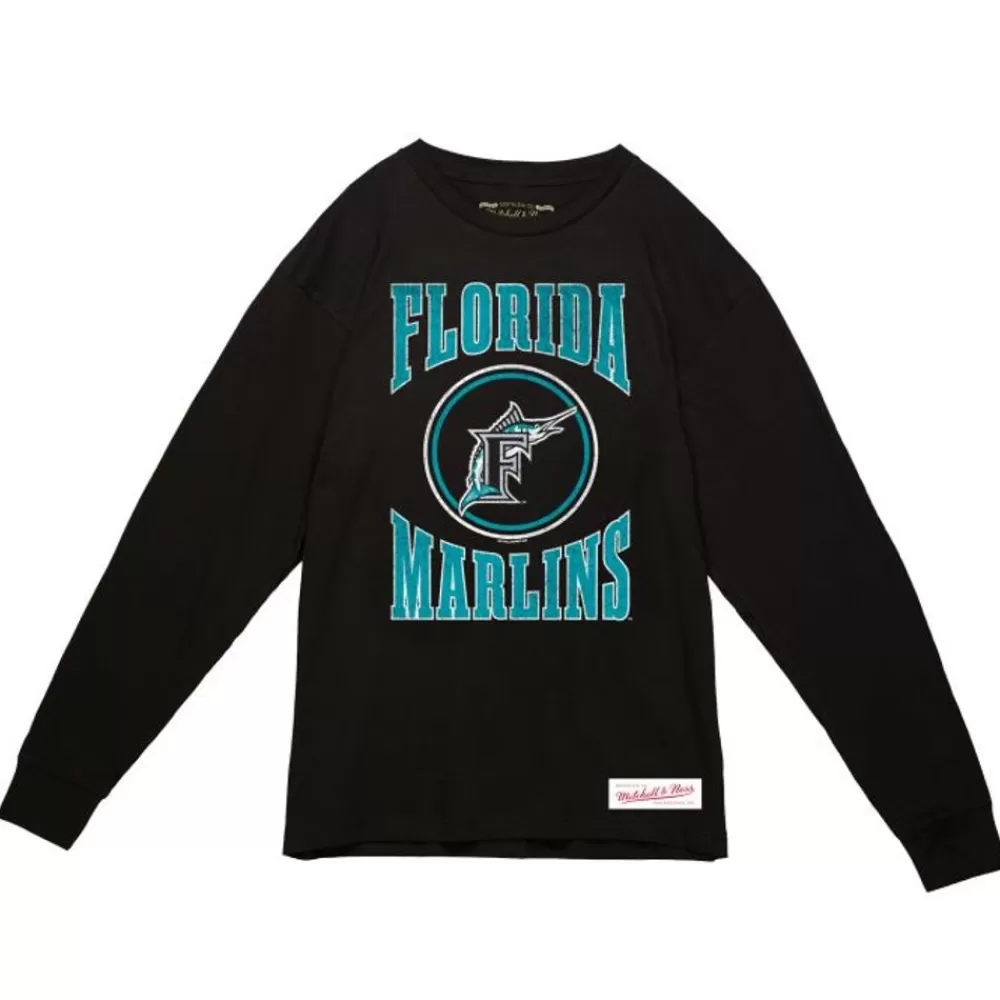 Apparel Mitchell & Ness T-Shirts & Tops-Arched Logo Slub Ls Tee Florida Marlins