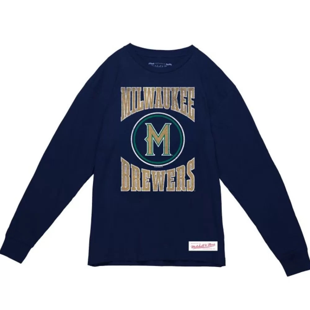 Apparel Mitchell & Ness T-Shirts & Tops-Arched Logo Slub Ls Tee Milwaukee Brewers