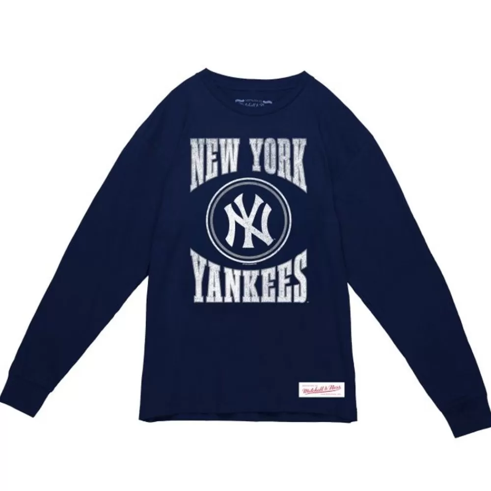 Apparel Mitchell & Ness T-Shirts & Tops-Arched Logo Slub Ls Tee New York Yankees