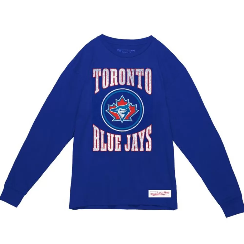 Apparel Mitchell & Ness T-Shirts & Tops-Arched Logo Slub Ls Tee Toronto Blue Jays