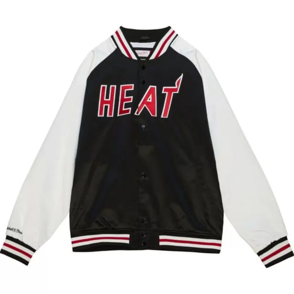 Apparel Mitchell & Ness Jackets & Outerwear-Primetime Lightweight Satin Jacket Miami Heat