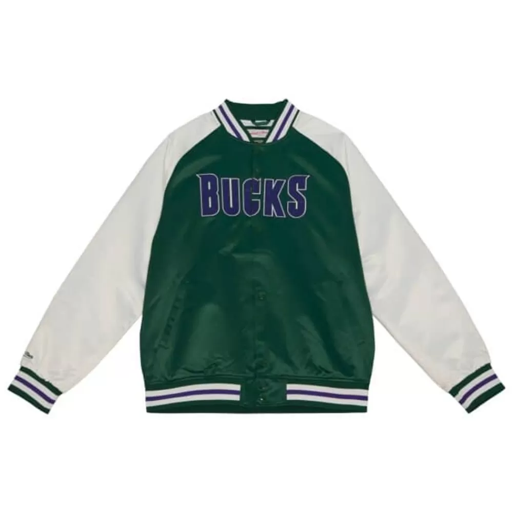 Apparel Mitchell & Ness Jackets & Outerwear-Primetime Lightweight Satin Jacket Milwaukee Bucks