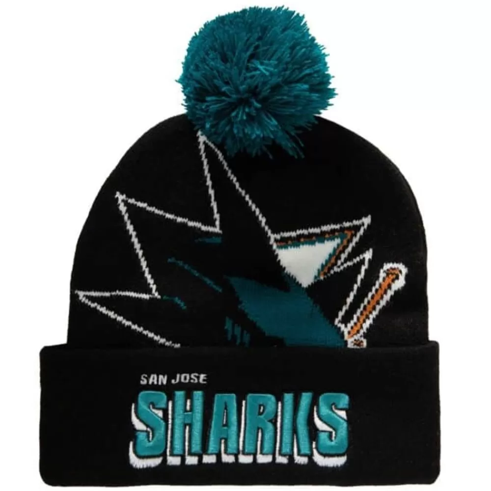 Headwear Mitchell & Ness -Punch Out Pom Knit San Jose Sharks