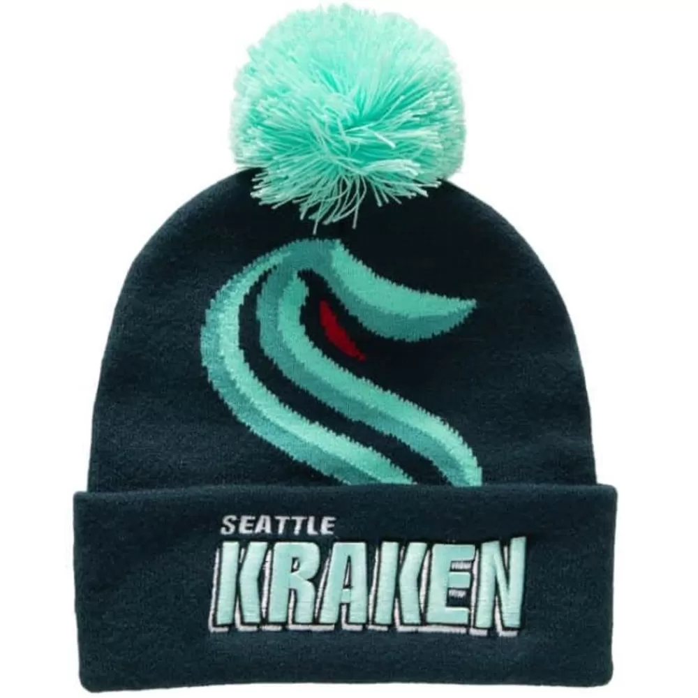 Headwear Mitchell & Ness -Punch Out Pom Knit Seattle Kraken