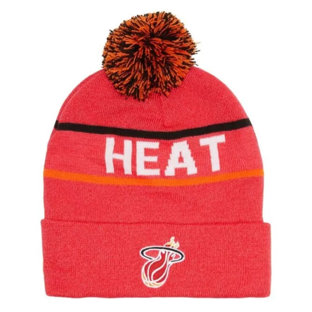Headwear Mitchell & Ness -Reload 2.0 Pom Knit Beanie Miami Heat