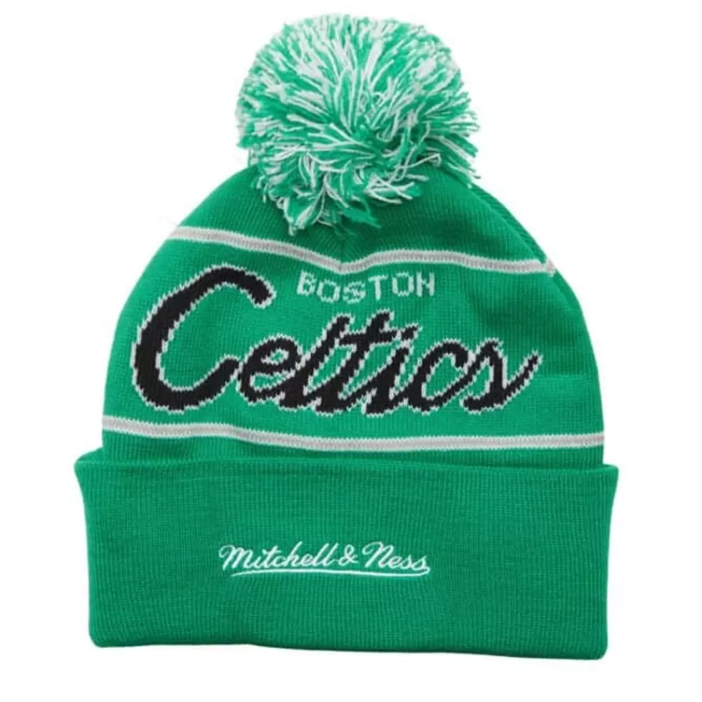 Headwear Mitchell & Ness -Script Pom Beanie Hwc Boston Celtics