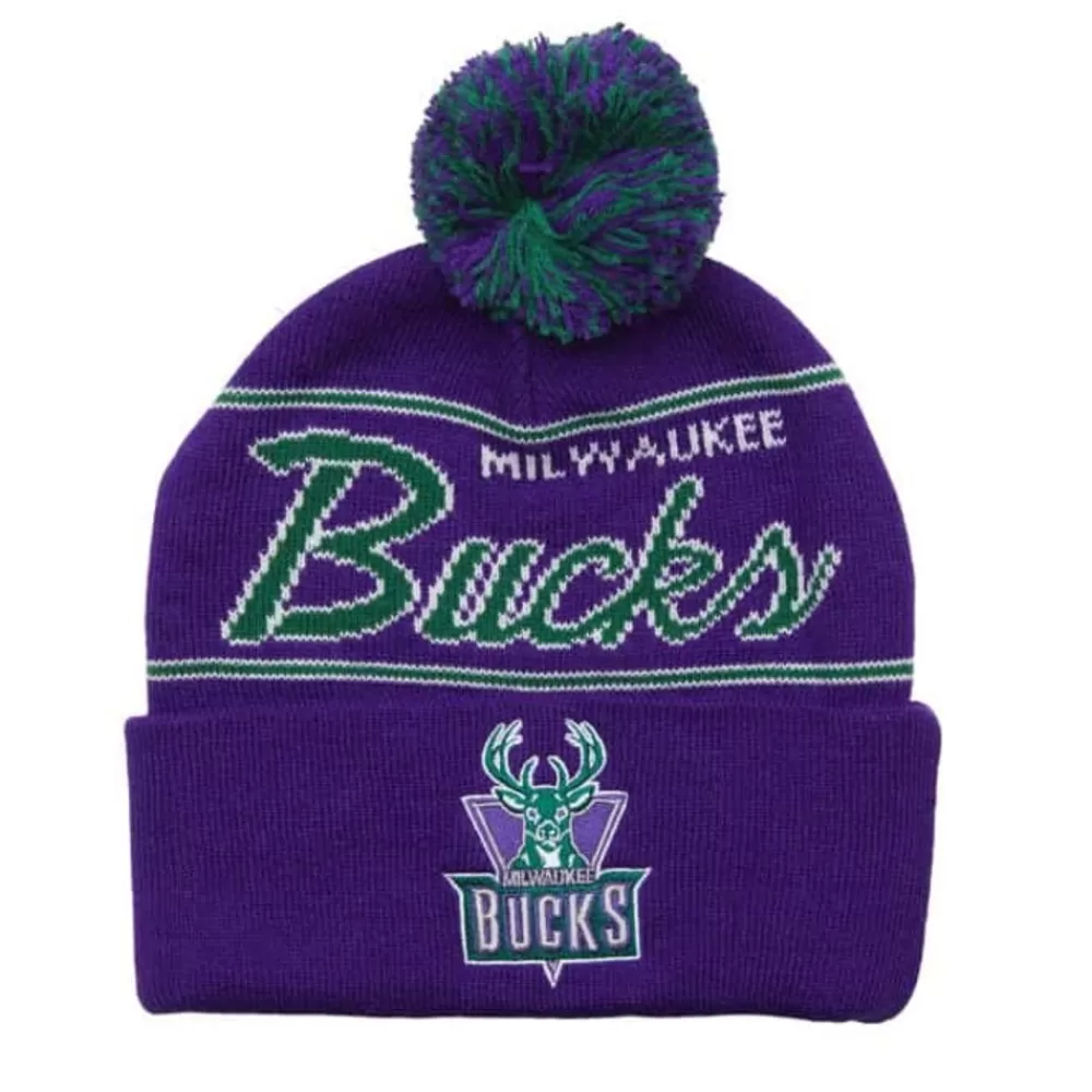 Headwear Mitchell & Ness -Script Pom Beanie Hwc Milwaukee Bucks