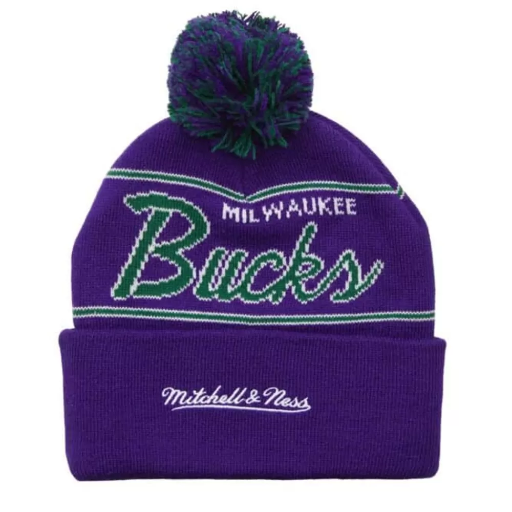 Headwear Mitchell & Ness -Script Pom Beanie Hwc Milwaukee Bucks