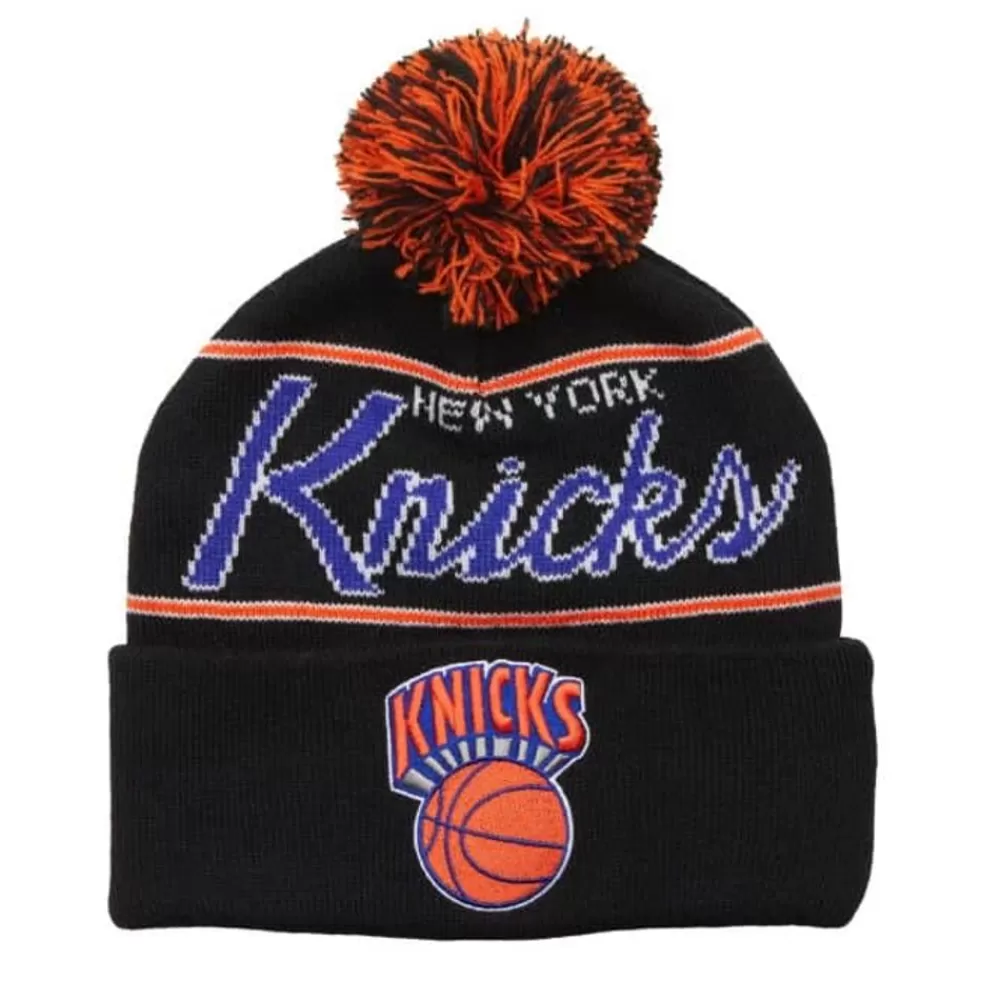 Headwear Mitchell & Ness -Script Pom Beanie Hwc New York Knicks