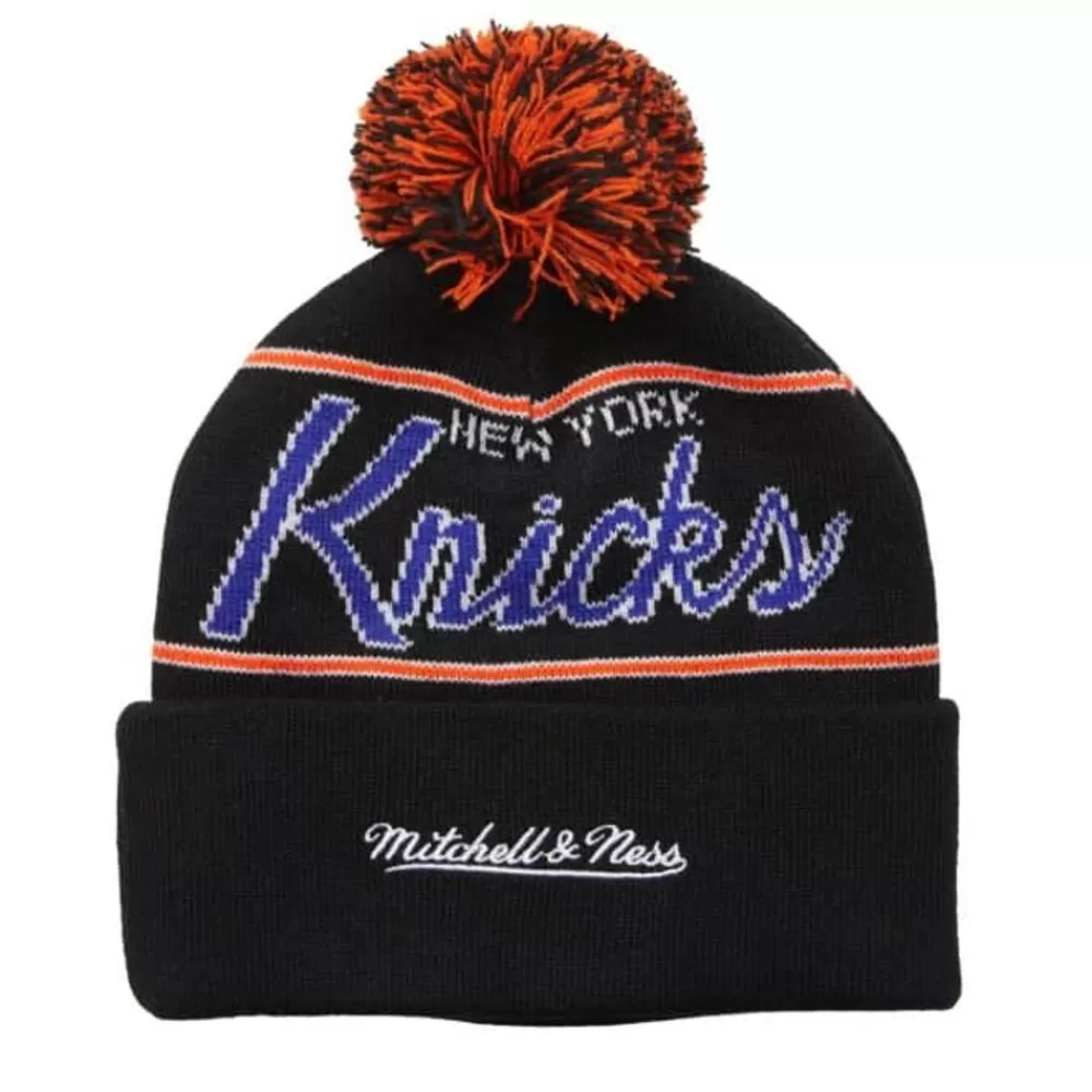 Headwear Mitchell & Ness -Script Pom Beanie Hwc New York Knicks