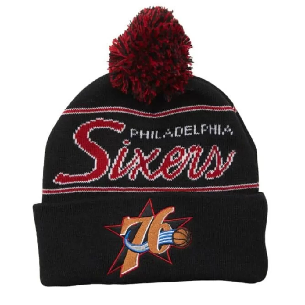 Headwear Mitchell & Ness -Script Pom Beanie Hwc Philadelphia 76Ers