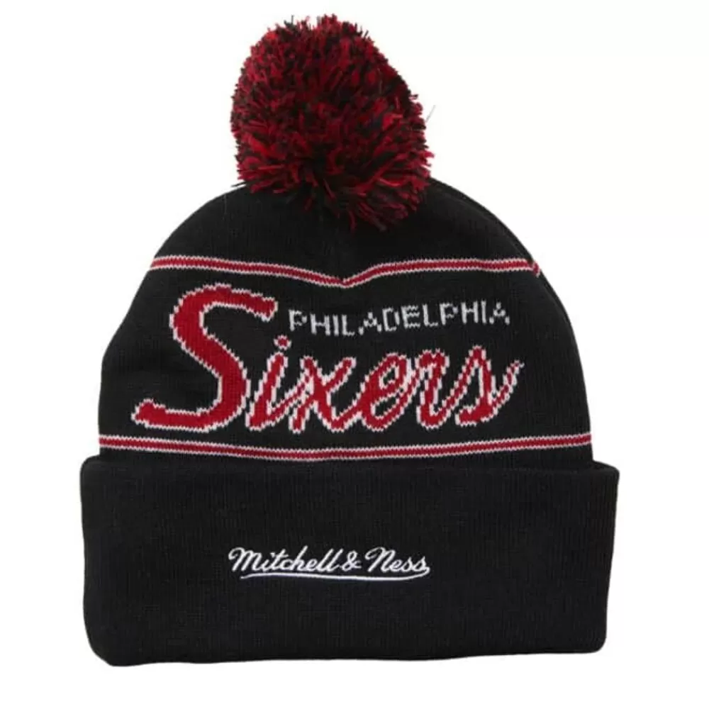 Headwear Mitchell & Ness -Script Pom Beanie Hwc Philadelphia 76Ers