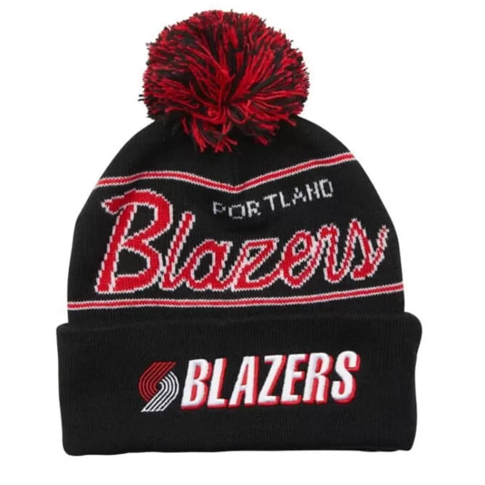 Headwear Mitchell & Ness -Script Pom Beanie Hwc Portland Trail Blazers