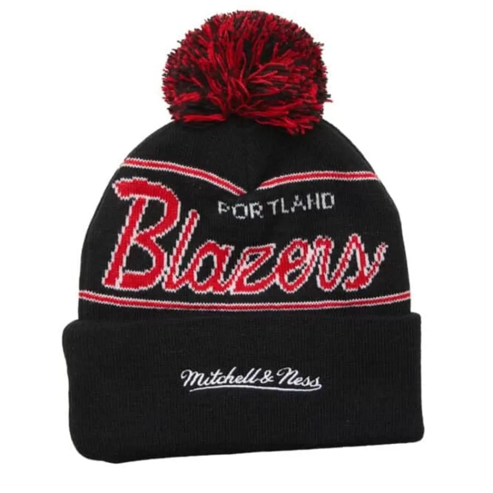 Headwear Mitchell & Ness -Script Pom Beanie Hwc Portland Trail Blazers