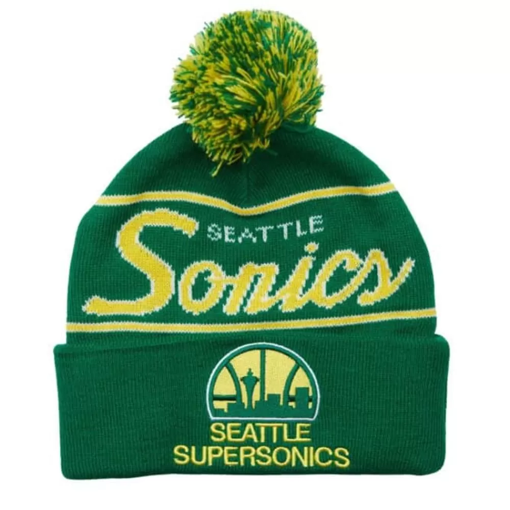 Headwear Mitchell & Ness -Script Pom Beanie Hwc Seattle Supersonics