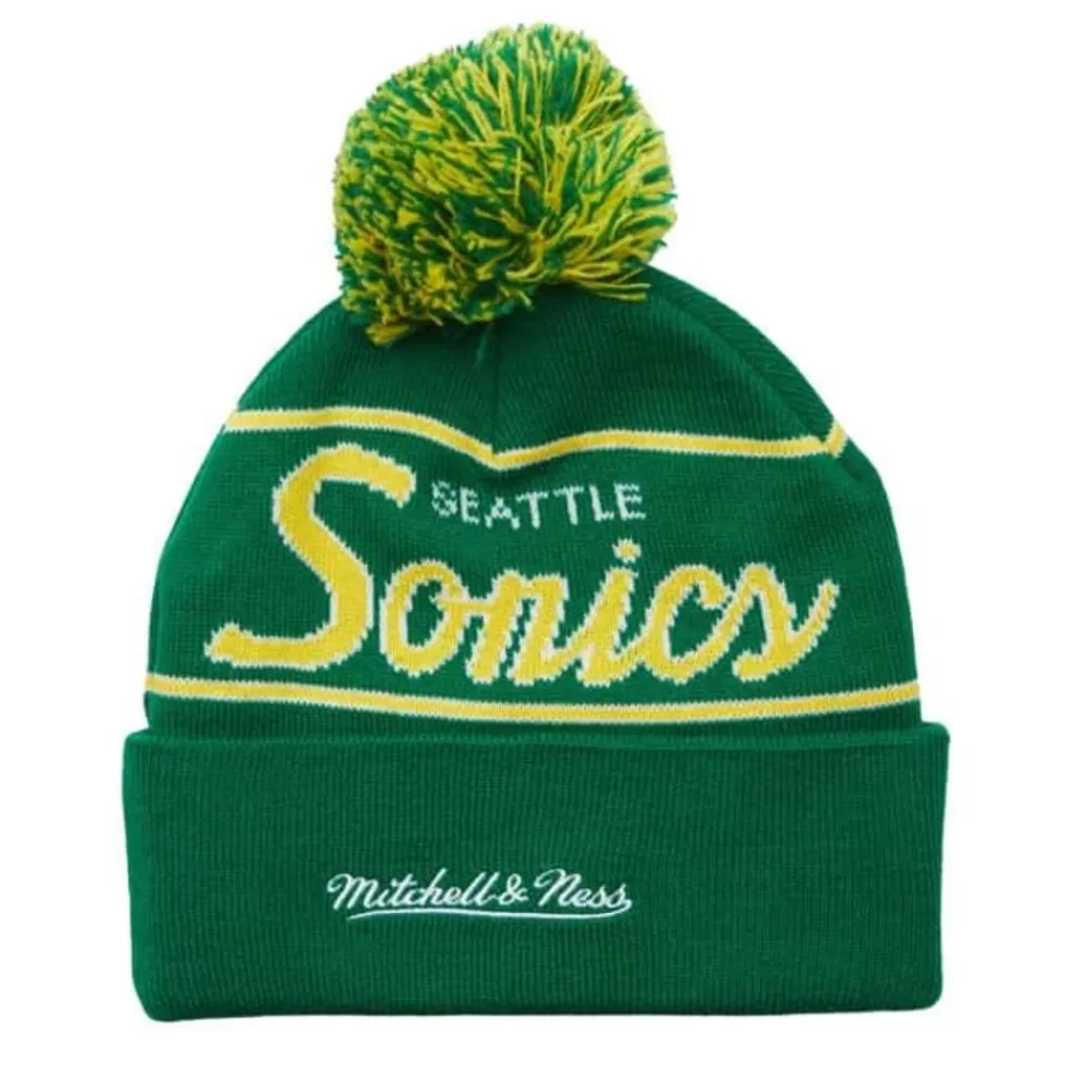 Headwear Mitchell & Ness -Script Pom Beanie Hwc Seattle Supersonics