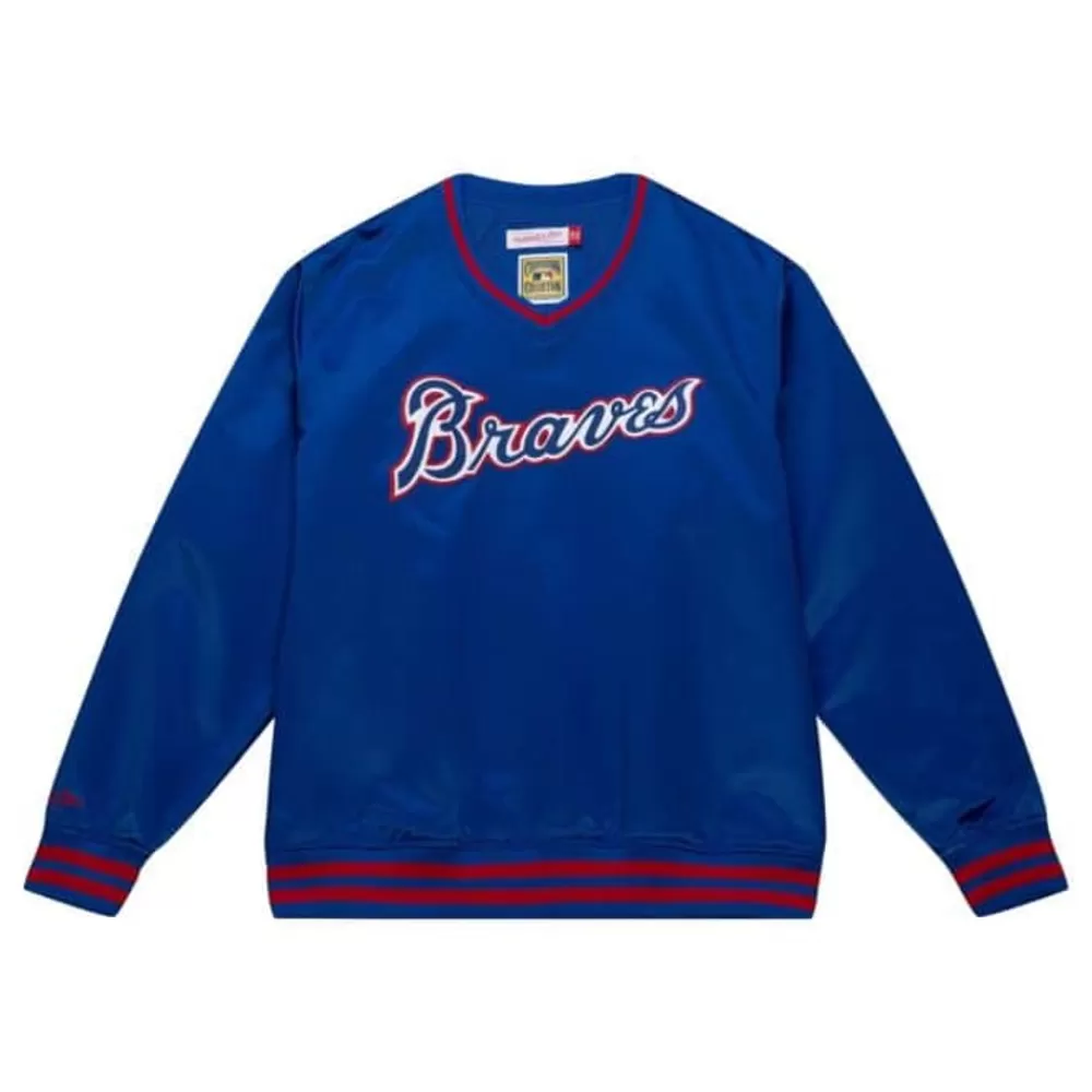 Apparel Mitchell & Ness Jackets & Outerwear-Sideline Pullover Satin Jacket Atlanta Braves