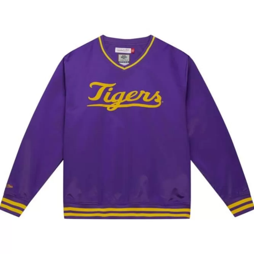 Apparel Mitchell & Ness Jackets & Outerwear-Sideline Pullover Satin Jacket Louisiana State University