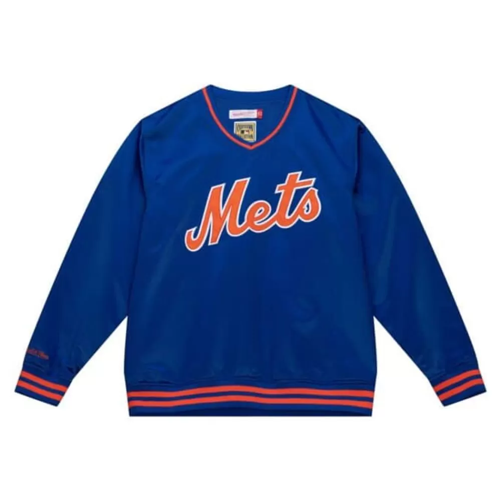 Apparel Mitchell & Ness Jackets & Outerwear-Sideline Pullover Satin Jacket New York Mets