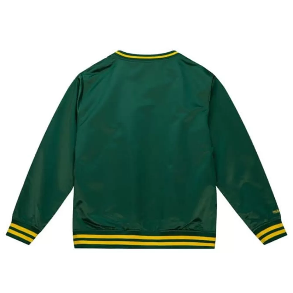 Apparel Mitchell & Ness Jackets & Outerwear-Sideline Pullover Satin Jacket Oakland Athletics