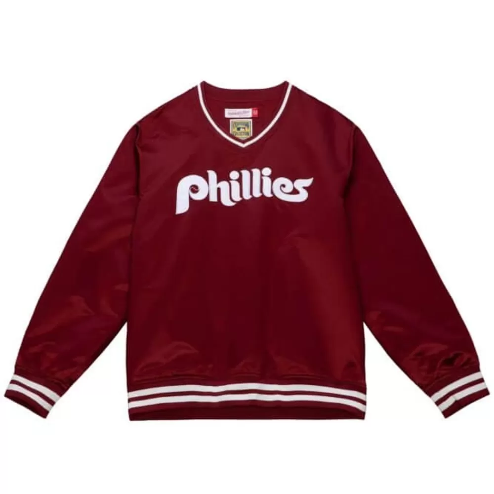 Apparel Mitchell & Ness Jackets & Outerwear-Sideline Pullover Satin Jacket Philadelphia Phillies